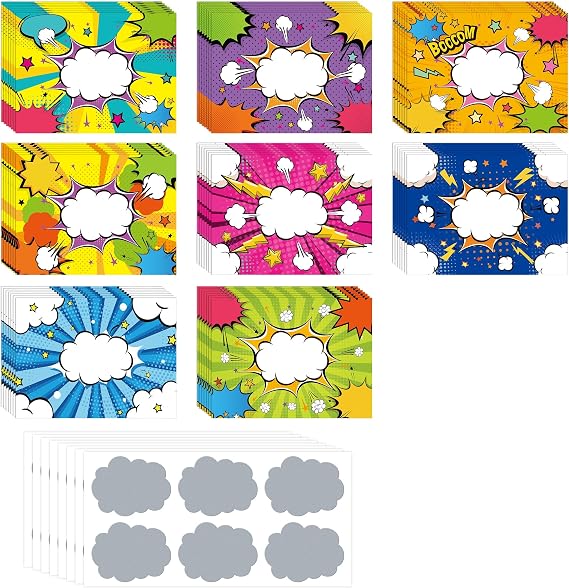 120PCS 8Styles Comic Series Scratch Off Cards Stickers DIY Coupon | 3 x 4 inch,Custom Scratch Tickets for Kids Reward Teacher Classroom Supplies,Birthday Party Favors