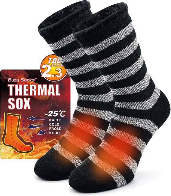Busy Socks Winter Warm Extra Thick Insulated Heated Thermal Crew Boot Socks | Full Cushioned Soft Comfort Socks for Men Women Trapping Hiking Trekking Skiing Hunting Cold Weather Outdoor Athletic