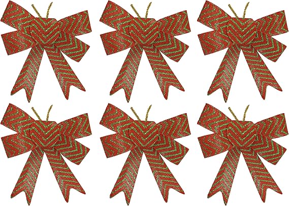 Black Duck Brand Set of 6 Red and Green Festive Holiday Christmas Bows - Perfect as Tree Ornaments - Tree Filler - Decorative Ornaments - Perfect for Preparing for The Holidays!