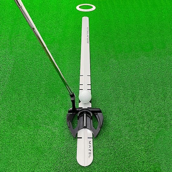 MAZEL Golf Putting Alignment Rail,Alloy Steel Golf Trainer Aid for Putting Green,35 * 1.6 Inch,Precision Distance Control & Instant Feedback (Putting Alignment Rail, Putting Ring, Practice Ball)
