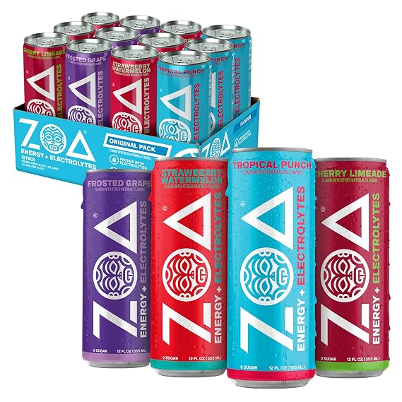 ZOA Zero Sugar Energy Drink, Variety Pack, 12 Pack, 12 Fl Oz