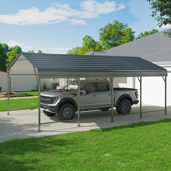 12x20FT Metal Carport, Carports with Reinforced Frame and Enhanced Base, Heavy Duty Carport Canopy for Car, Boats, Tractors, Trucks or Party, Dark Gray