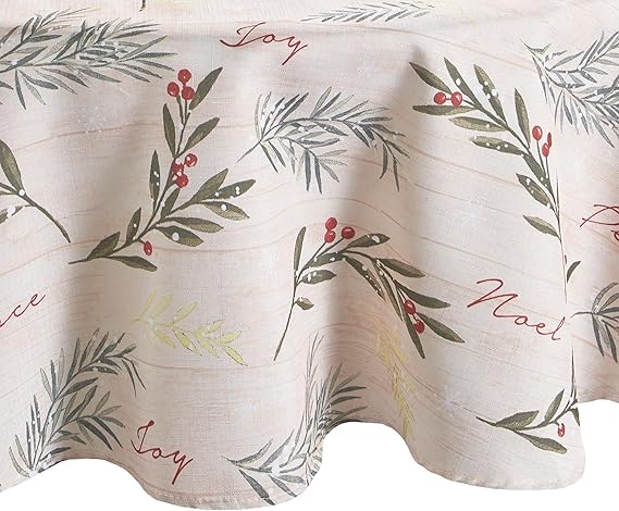 Elrene Home Fashions Holiday Tree Trimmings Wrinkle Resistant Fabric Christmas Tablecloth, 70", Round