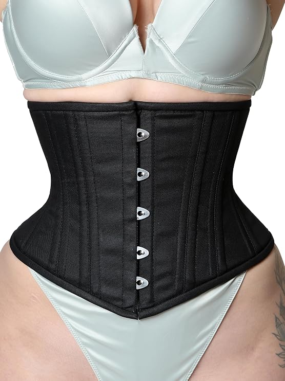 Corsets Island Heavy Duty Underbust Double Steel Boned Waist Trainer Cincnher Womens Waspie Cotton Black Corset