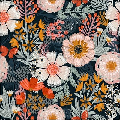 HAOKHOME Boho Peel and Stick Wallpaper Floral Wall Paper Removable for Bedroom NavyPinkOrange Contact Paper 17.3in x 6.6ft