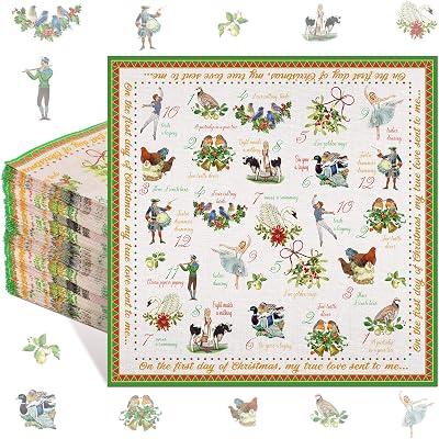 Geyee 100 Pcs 12 Days of Christmas Napkins Holiday Paper Napkin Disposable Guest Funny Towel Cocktail 2 Ply Xmas Decoupage Napkins Bulk