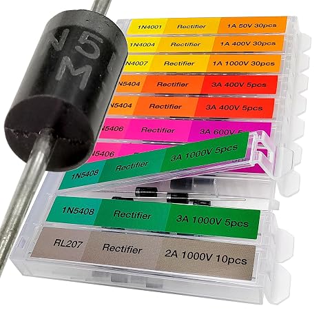 EEEEE 130 pcs 7 Value Rectifier Diode Kit Diode Assortment Kit Contains Pack of Assorted diodes 1N4001 1N4004 1N4007 1N5404 1N5406 1N5408 RL207