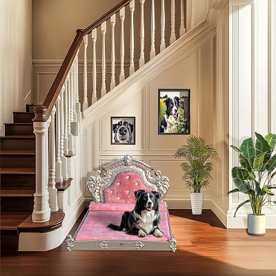BingoPaw Large Dog Sofa Bed: Extra Large Indoor Luxurious Orthopedic Doggy Couch Bed with Crystal Decoration Headboard - Modern Deluxe Tufted Pets Lounge Chaise for Large Jumbo Dogs