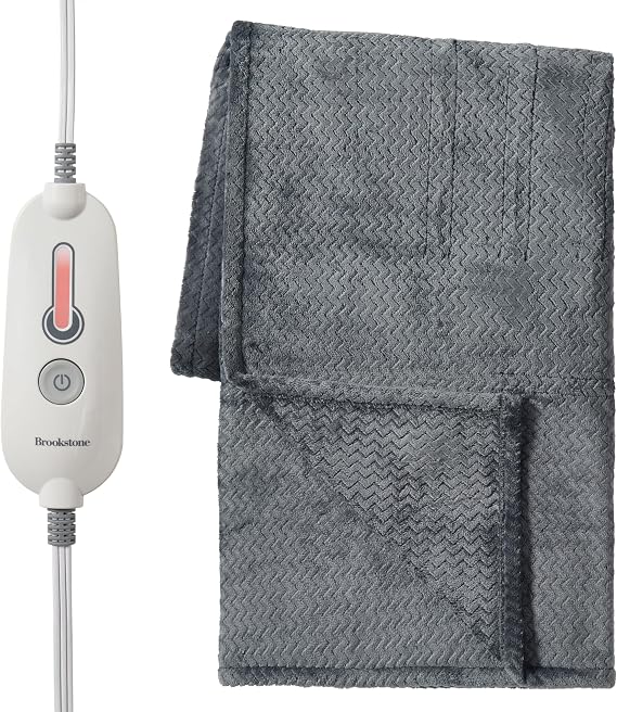 Brookstone Heated Herringbone Throw Blanket, 50 x 60 in, Charcoal