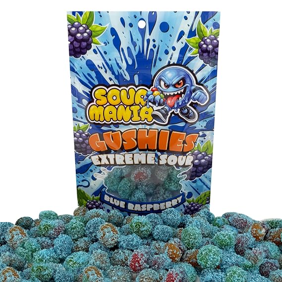 SourMania Gushies Extreme Sour Gummy Candy, Super Tangy Flavors, 6 oz Bag (Blue-Raspberry)