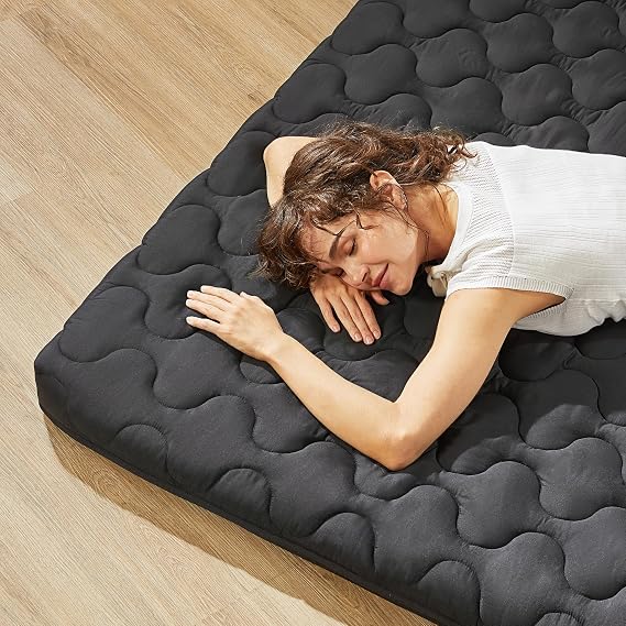 Japanese Floor Mattress, Twin Futon Mattress 3" Thick Portable Sleeping Pad with High Density Foam, Foldable & Comfortable Tatami Mat for Adult, Roll Up Lounger Camping Bed, Gray