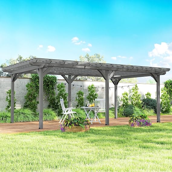 Outsunny 12' x 20' Outdoor Pergola, Wood Gazebo w/Stable Structure Gray | Grape Trellis, Climbing Plant Support, Garden, Patio, Backyard, Deck