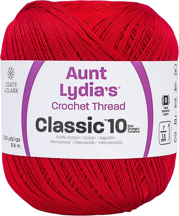 Aunt Lydia 151.0494 Value Crochet Thread, Victory Red