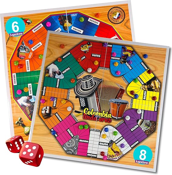 PARQUES Colombiano MAGNETICO Madera 8/6 JUGADORES 50x50 CM Doble cara plegable para viajes. Parcheesi parchis Ludo Board Game 8 Players Original juego de mesa Colombiano Wooden Colombian Parks