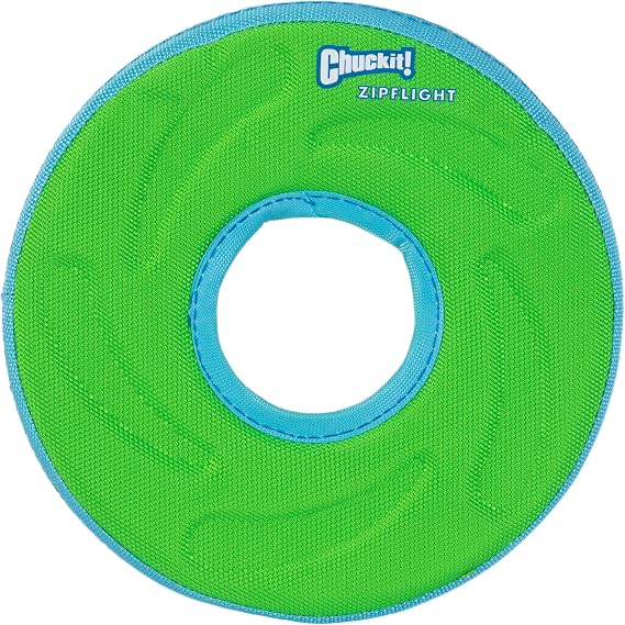 Chuckit! Amphibious ZipFlight Floating and Flying Disc Dog Toy, Medium (8.5"), Assorted Colors (Orange And Blue/Green and Blue)