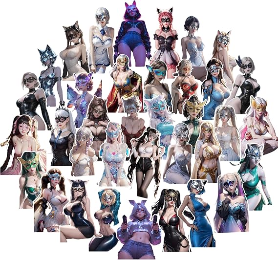 48 Pcs Sexy Girl Stickers for Adults - Cute Anime Girl Sticker,Uncensored&Punk Themes,Mask Hot Girl Sticker Art Colletion for Water Bottles