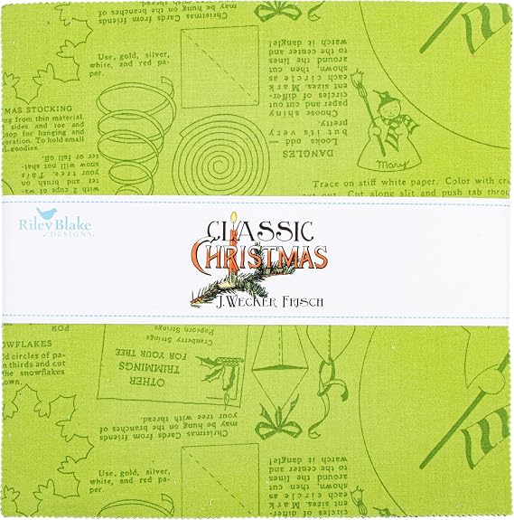 J Wecker Frisch Classic Christmas 10" Stacker 42 10-inch Squares Layer Cake Riley Blake 10-16280-42