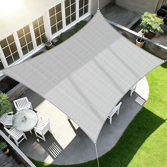 ECOOPTS 20'x20' HDPE Sun Shade Sail Rectangle Canopy Shades for Outdoor Patio Pergola Cover Blockage 95% UV Resistant(Gray)