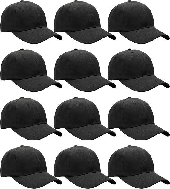 Falari Wholesale Bulk Lot 12-Pack Baseball Cap Adjustable Size Plain Blank Solid Color