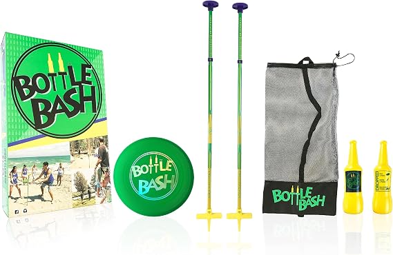Bottle Bash Outdoor Flying Disc Game Set Frisbee Toss Backyard and Beach Game for Family, Adult & Kids - Beersbee & Polish Horseshoes