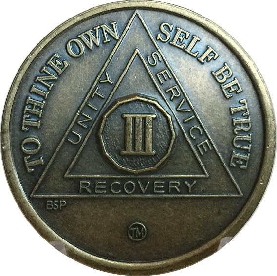 3 Year Antique Bronze AA Medallion Alcoholics Anonymous Sobriety Chip