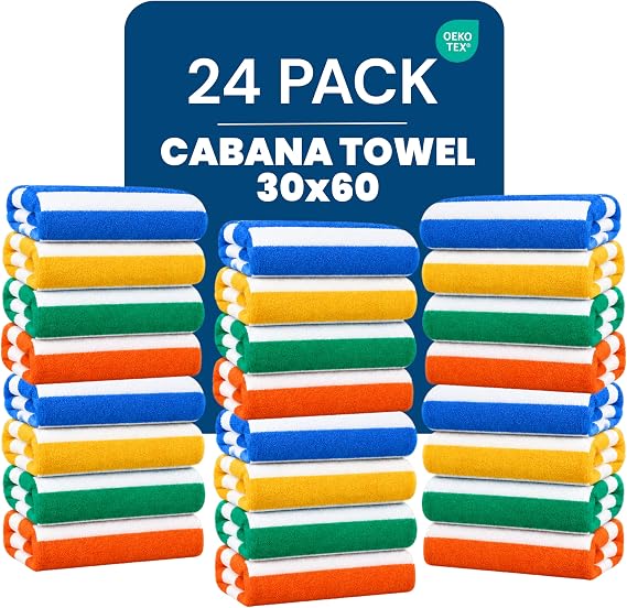 24-Pack Large Beach Towel Set, 30" x 60" for Pool & Resort, Multicolor