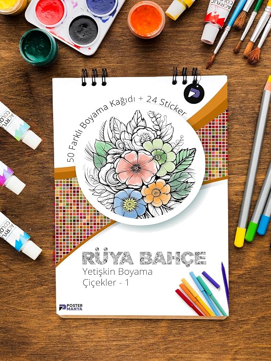 Postermanya Rüya Bahçe Yetişkin Boyama Kitabı, Çiçekler Mandala Boyama Kitabı, Boyama Defteri, Boyama Sayfaları, Yetişkinler İçin Boyama Seti, Yetişkinler İçin Boyama Kitabı