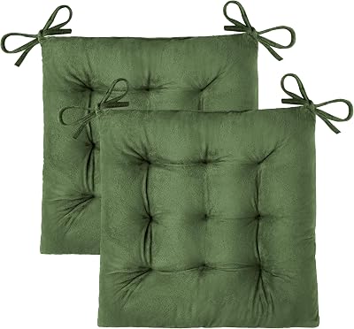 OVOV 2 Pack Chair Cushions for Dining Chairs Soft Seat Cushions for Kitchen Desk Chairs Square Chair Pads with Ties 15.5x15.5 Green