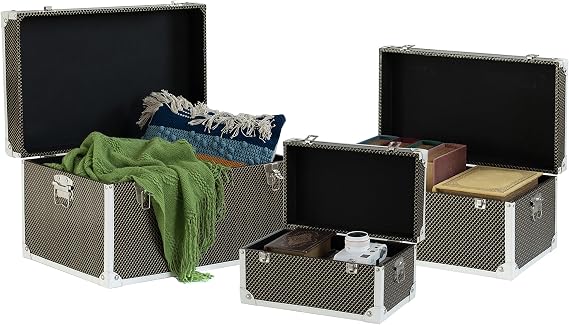 Vintiquewise Faux Leather Storage Trunk Set of 3