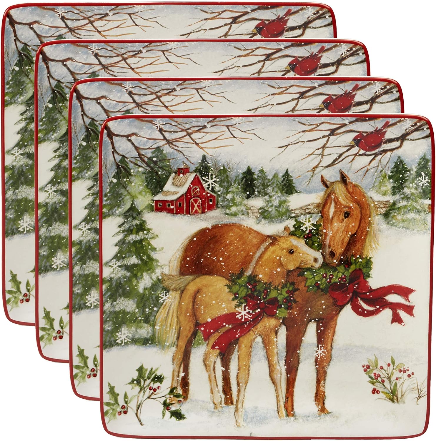 Certified International - 22800SET4 Certified International Christmas on The Farm 10.5 Dinner Plate, Set of 4, One Size, Mulicolored