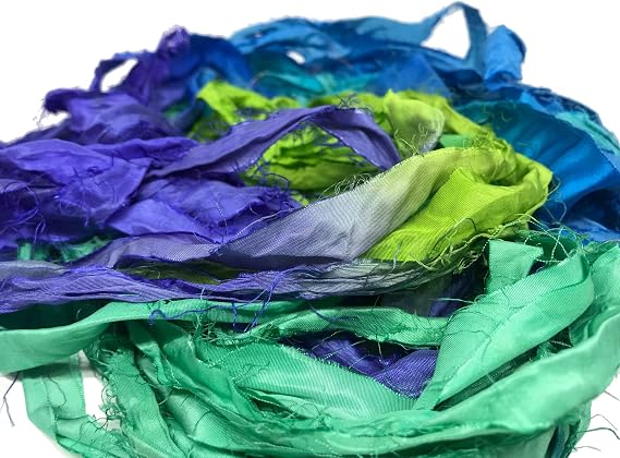 KnitSilk Super Bulky Recycled Sari Silk Ribbon Yarn in Chrysanthemum - 50 GMS - 30 Yards | Duppioni Taffeta Silk Ribbon (Bundle of 1)