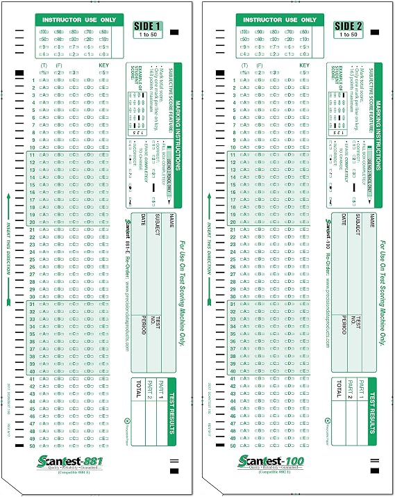 SCANTEST-881, 881-E Compatible Test Sheet 1 Sheet w/ 2 Test (500/pkg)
