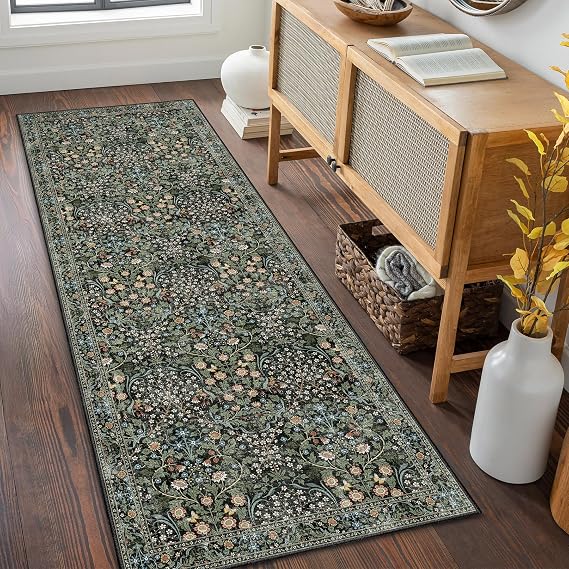 MUJOO Washable Runner Rug Floral 2x6 Area Rug Non Slip Ultra-Thin