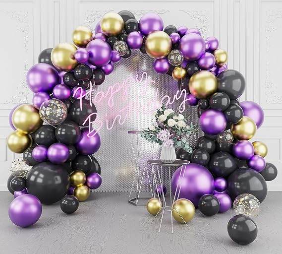 Metallic Purple Black Balloon Arch Garland Kit-Metallic Gold Black Balloon 118Pcs for Graduation,Birthday,Easter,Baby Shower,Christmas,Fiesta Party Decoration.