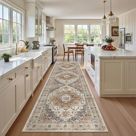 Madane Hallway Runner Rug 2'6''x10' Kitchen Runners Vintage, Turmeric/Grey