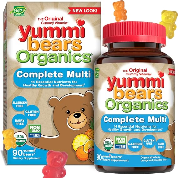 Yummi Bears Organics Complete Multi Vitamin and Mineral Supplement, Gummy Vitamins for Kids, 90 Count (Pack of 1)