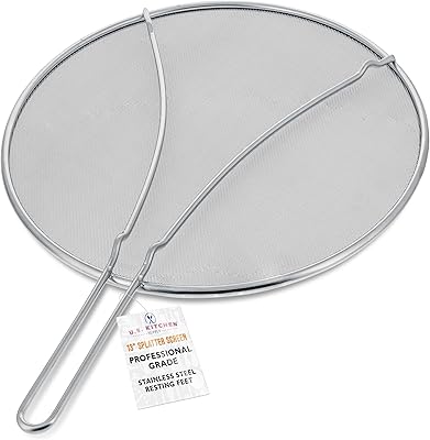 U.S. Kitchen Supply Stainless Steel Splatter Guard 13 Fine Mesh Cover, Grease & Oil, Splatter Screen for Frying Pan, Cooking Pots, with Resting Feet