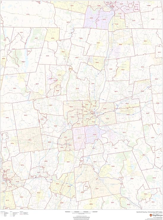 Hartford County, Connecticut Zip Codes - 36" x 48" Laminated Wall Map