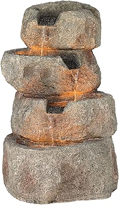 Glacial Rock Zen 30 High Large Rustic Indoor Outdoor Decor Faux Stone Floor Fountain with Light LED Standing Waterfall Tiered Water Feature for Outside Garden Patio Yard Backyard - John Timberland