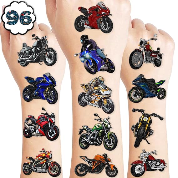 96 PCS Motorcycle Pre Cut Temporary Tattoos
