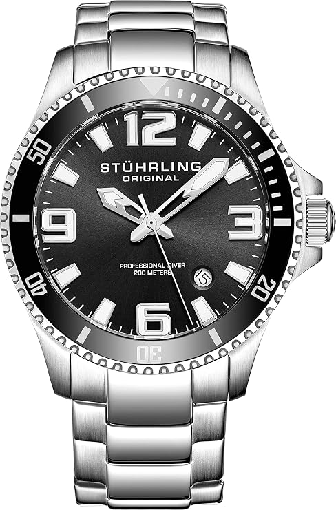 Stuhrling Original Men's 395.33B11 Aquadiver Regatta Champion Professional Diver Swiss Quartz Date Black Bezel Watch/Stuhrling Original/Watch/Men/Parallel Import Goods