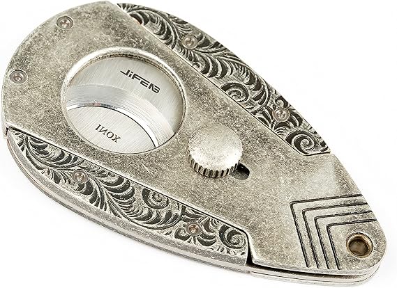 Copper Construction Fancy Flora Carving in Silver Body and Vintage Silver Wings Cigar Cutter/Scissor with 2 Blades