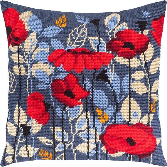 Brvsk Poppies in The Evening. Needlepoint Kit. Throw Pillow 1616 Inches. Printed Tapestry Canvas, European Quality