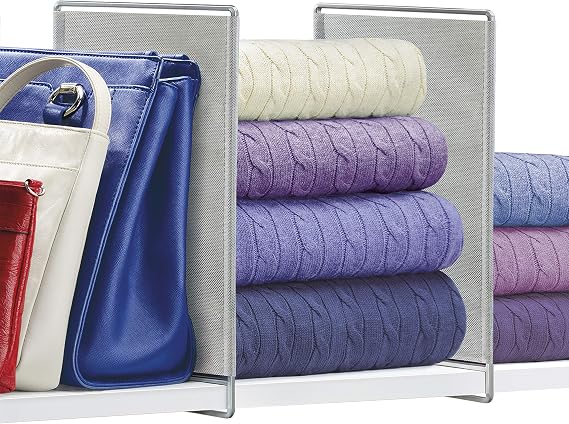 LYNK PROFESSIONAL HOMETM Shelf Dividers - Linen Closet Organizers and Storage - Linen Storage - Closet Organization - Towel Organizer for Closet (Set of 2) - Platinum