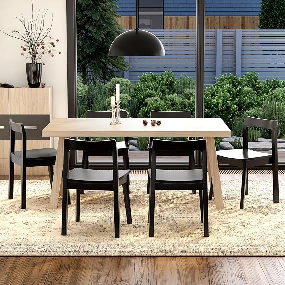 Wood Dining Chairs Set of 6, Modern Kitchen Room Chairs with Curved Back Armless Accent Chair for Dining Room, Black