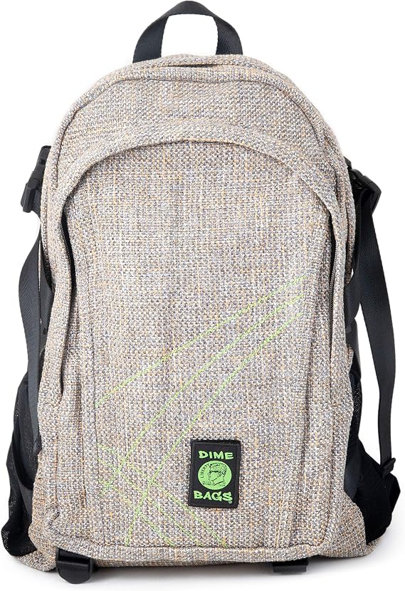 DIME BAGS Backpack For Travel, Durable Hempster Material, 9 Storage Compartments & 2 Side Bottle Pockets, Fits 17 Laptop, Adjustable Padded Straps, Hidden Internal Pocket (Sand)