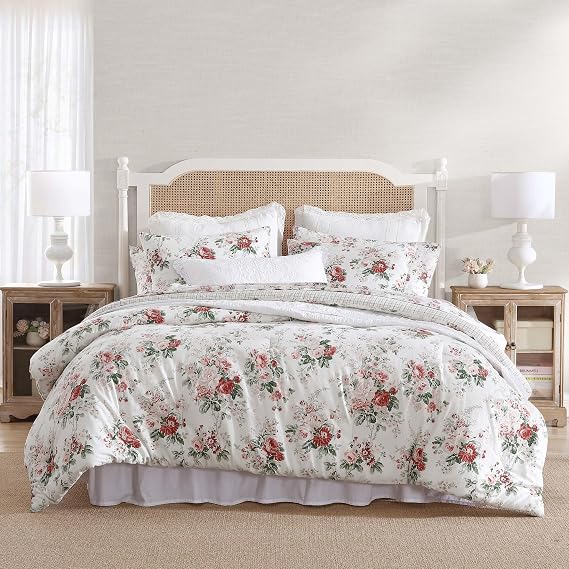 Laura Ashley - King Comforter Set with Shams, Cotton Flannel, Reversible