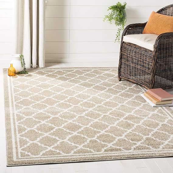 SAFAVIEH Amherst Collection Area Rug - 10' x 14', Wheat & Beige, Moroccan Trellis Design, Non-Shedding & Easy Care, Ideal for High Traffic Areas in Living Room, Bedroom (AMT422S)